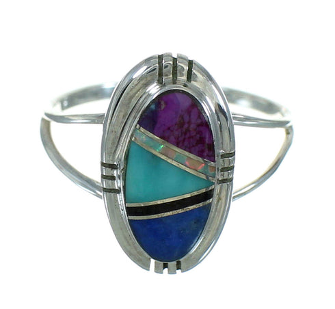 Southwestern Multicolor Inlay Silver Ring Size 6 AX80307